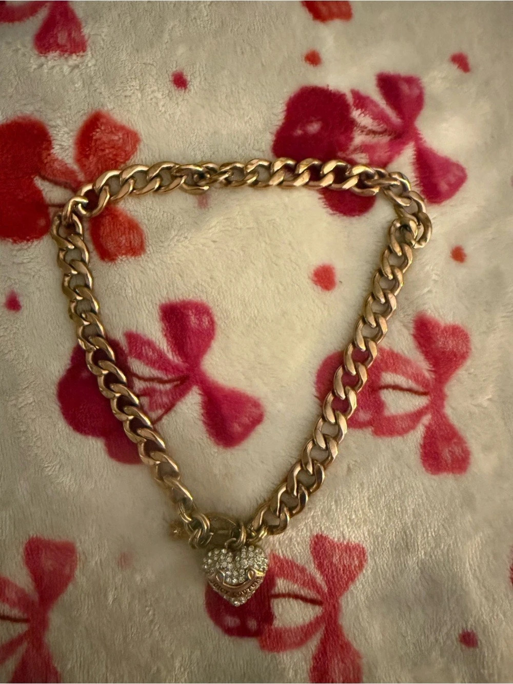 Juicy Couture Gold-Tone Pavé Heart Pendant Chunky Chain Necklace
